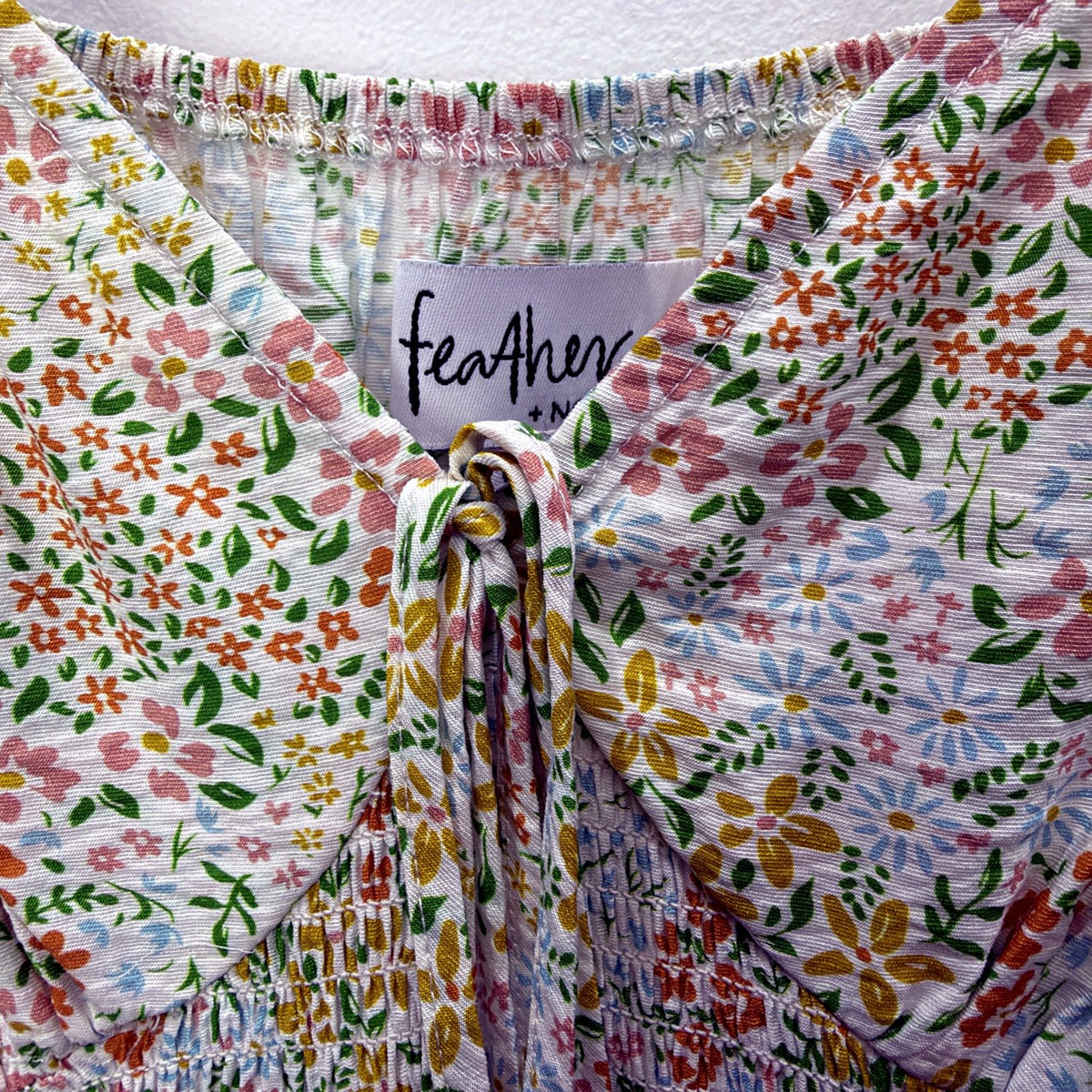 Feather + Noise Womens Floral Midi Dress Puffed Sleeve Size 8 NEW