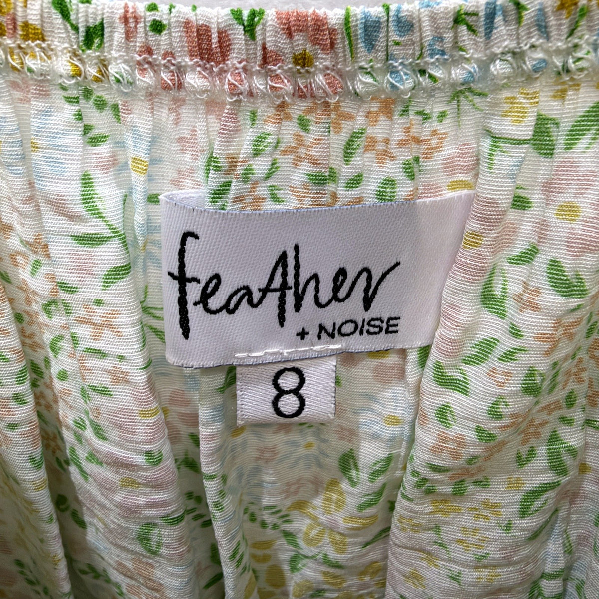 Feather + Noise Womens Floral Midi Dress Puffed Sleeve Size 8 NEW