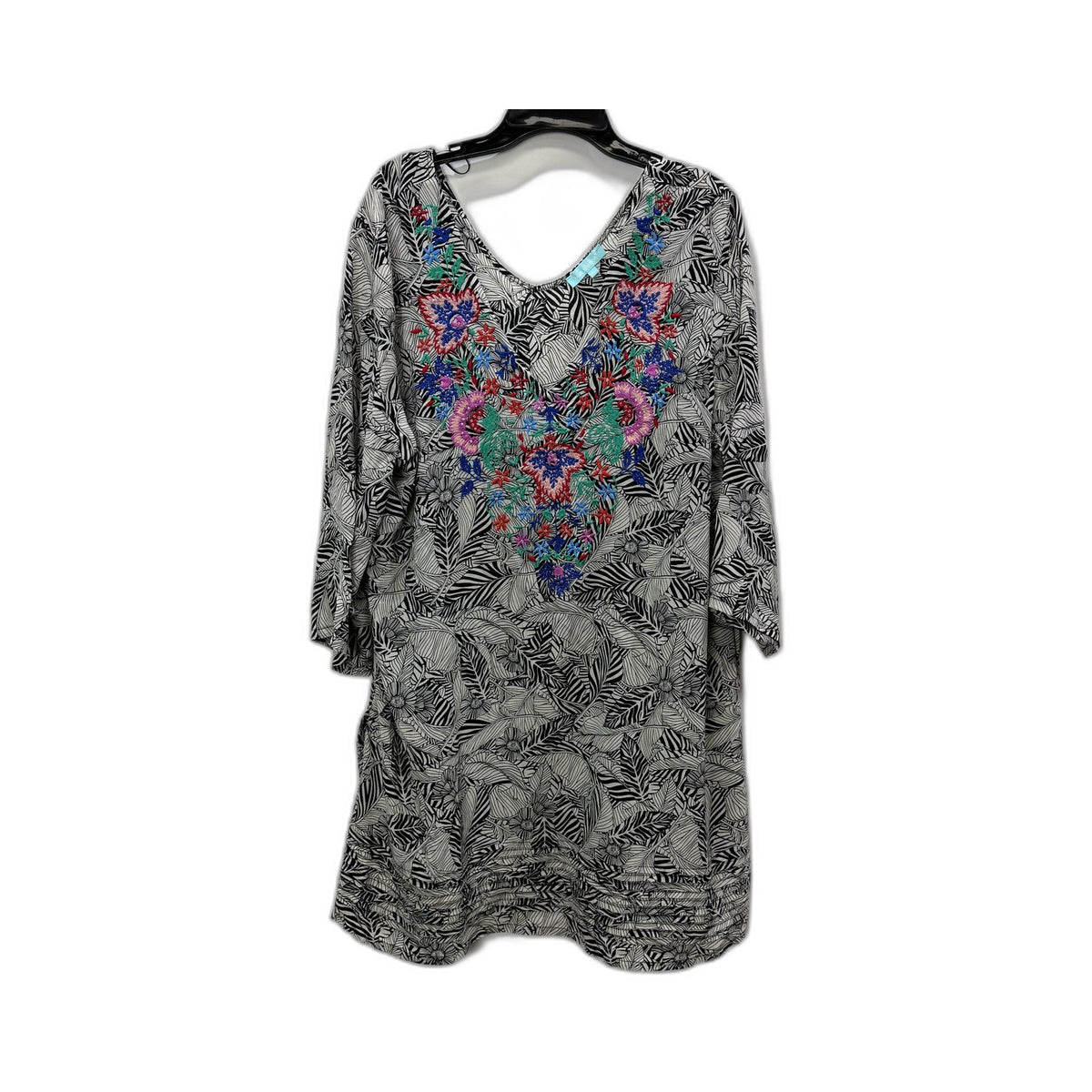 Blue Illusion Womens Tunic Dress Embroidered Floral Black White Size L