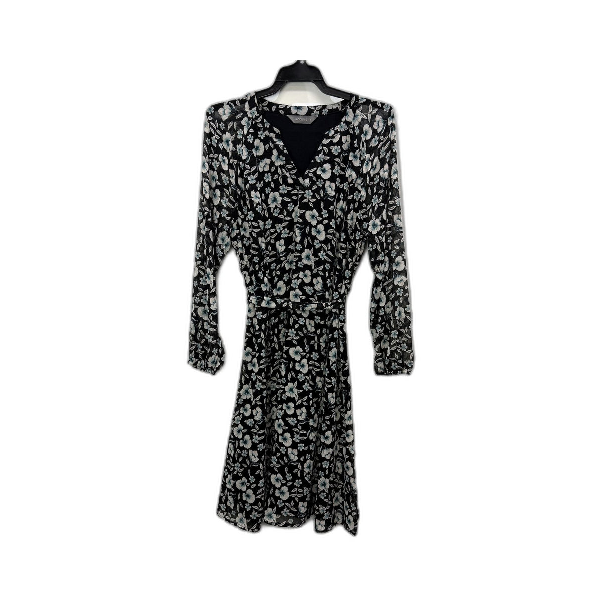 Jacquie Womens Floral Wrap Dress Long Sleeve Black White Blue Size 8
