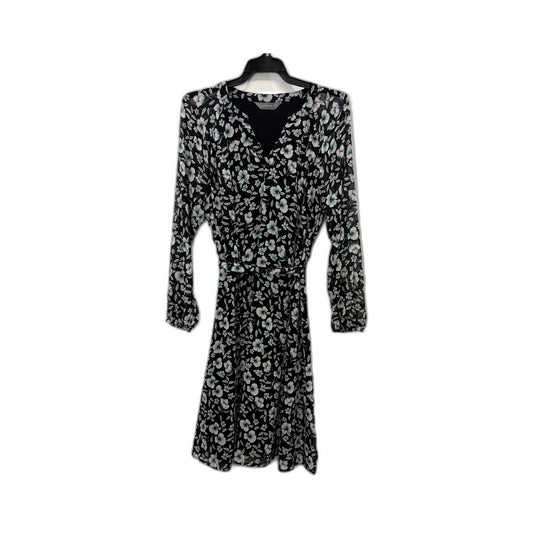 Jacquie Womens Floral Wrap Dress Long Sleeve Black White Blue Size 8