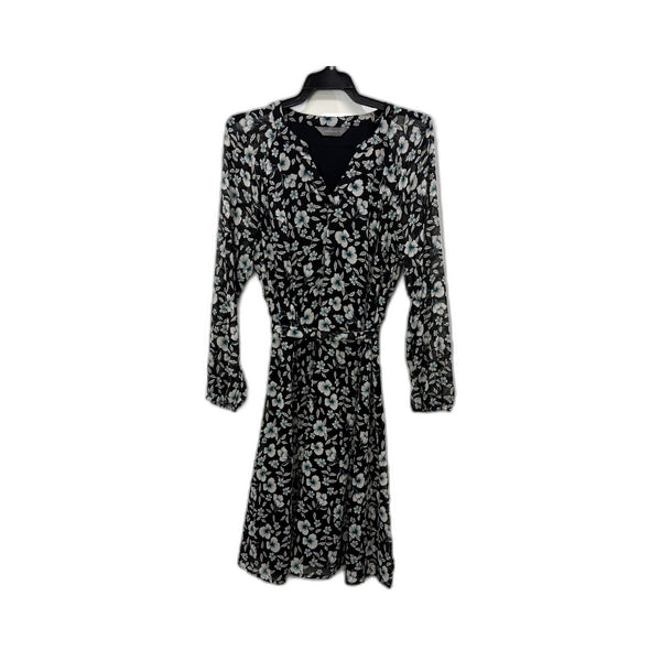 Jacquie Womens Floral Wrap Dress Long Sleeve Black White Blue Size 8