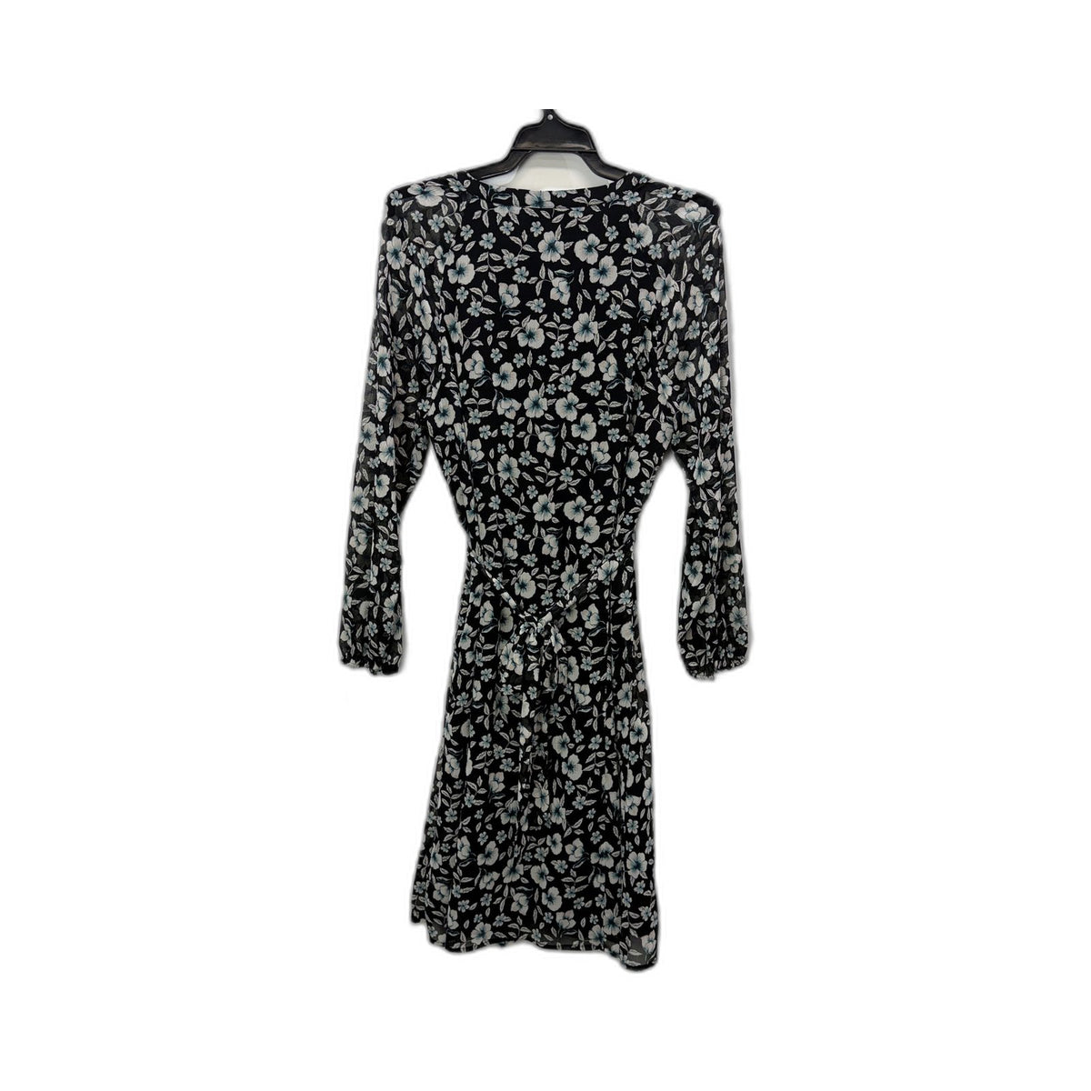 Jacquie Womens Floral Wrap Dress Long Sleeve Black White Blue Size 8