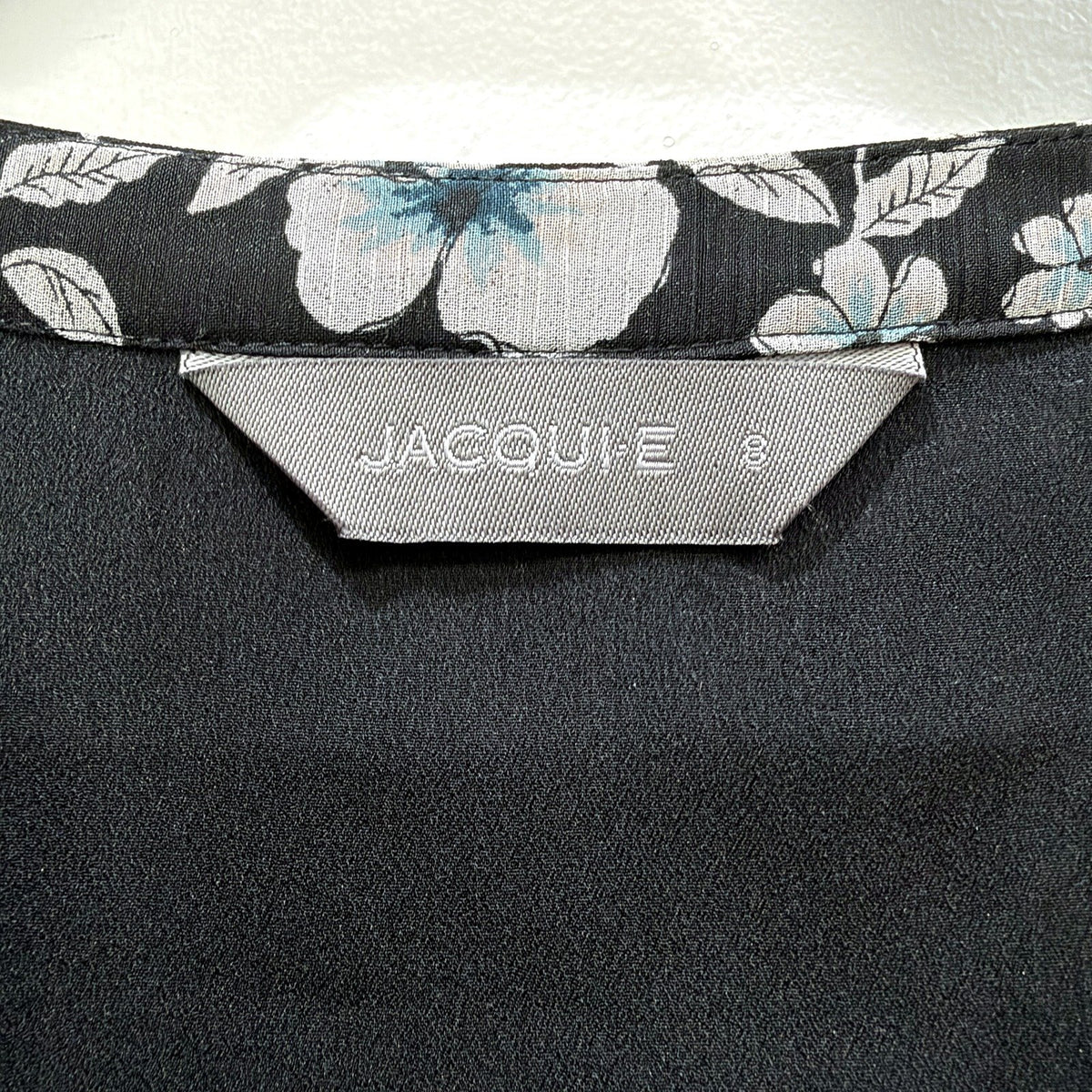 Jacquie Womens Floral Wrap Dress Long Sleeve Black White Blue Size 8