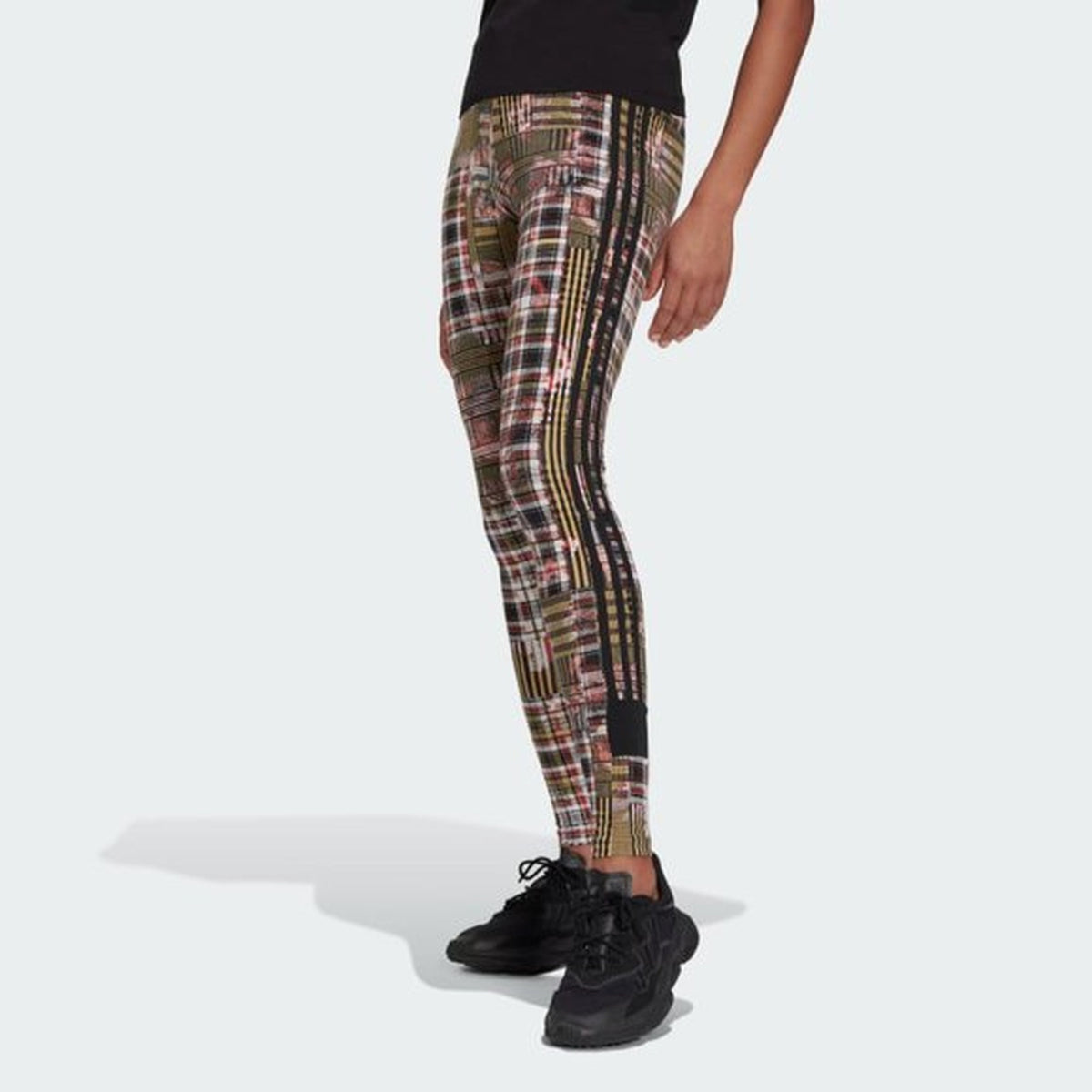 Adidas Womens Plaid Leggings Multicolor Multi Color Stripes Size 2XS NEW