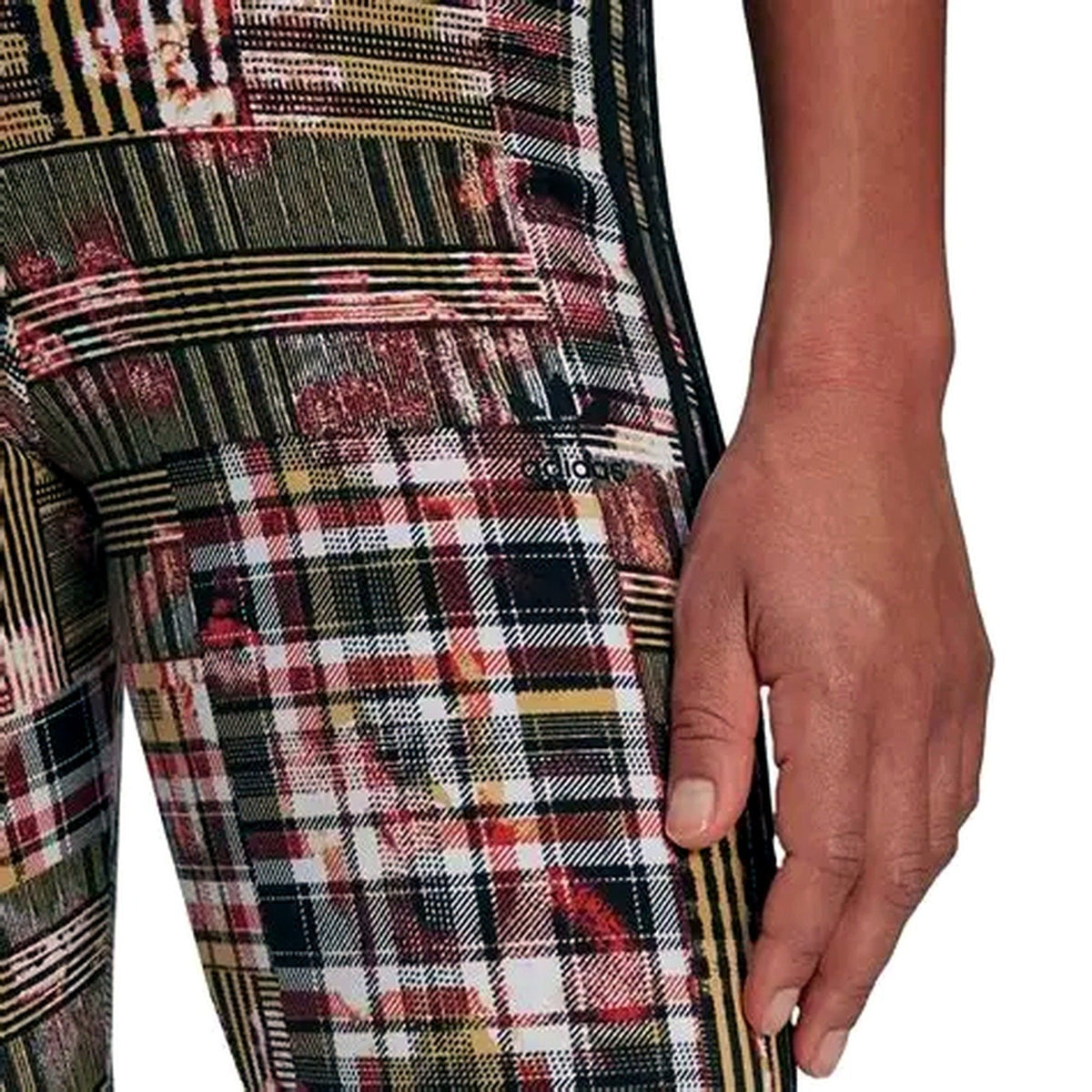 Adidas Womens Plaid Leggings Multicolor Multi Color Stripes Size 2XS NEW