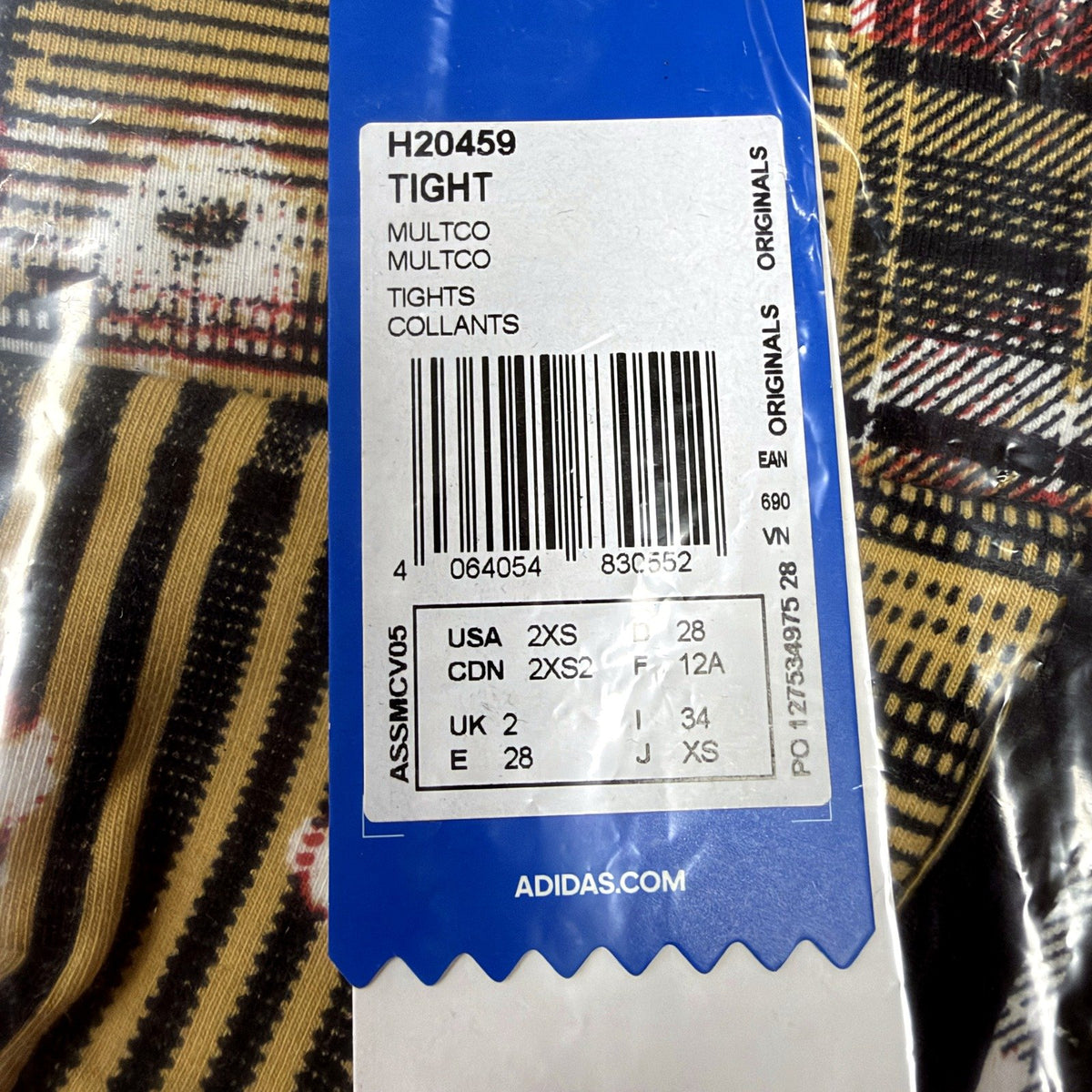 Adidas Womens Plaid Leggings Multicolor Multi Color Stripes Size 2XS NEW