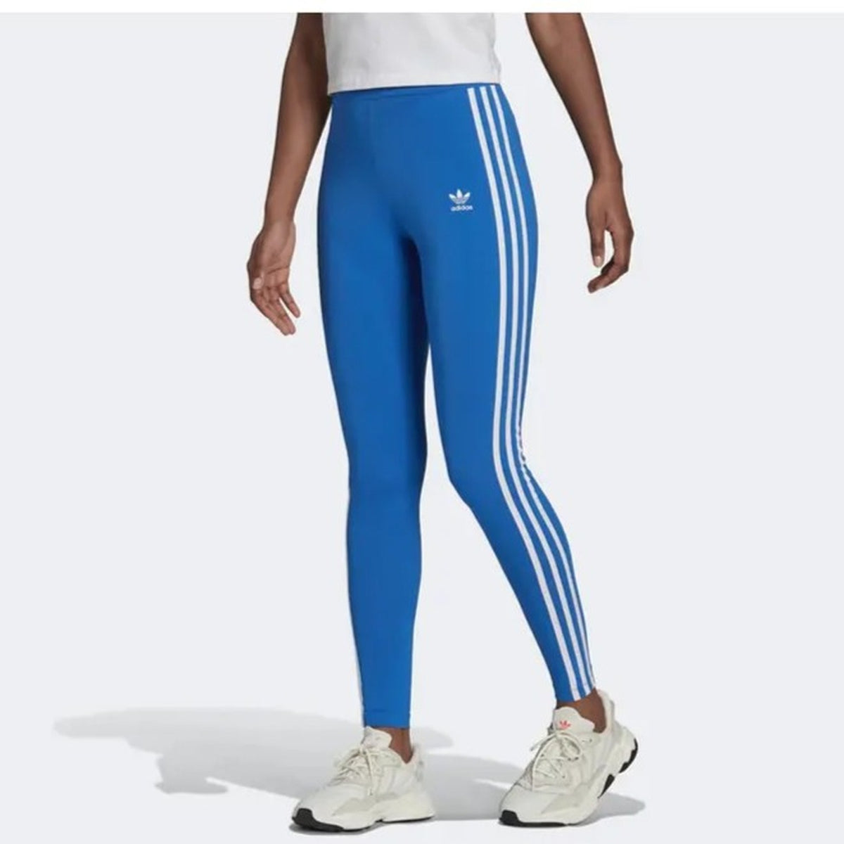 Adidas Womens 3 Stripes Blue Leggings Size 2XS H09427 NEW