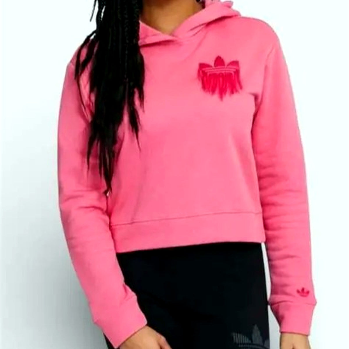 Adidas Womens Cropped Hoodie Sweatshirt Pink 2XS H18072 Size 2XS NEW