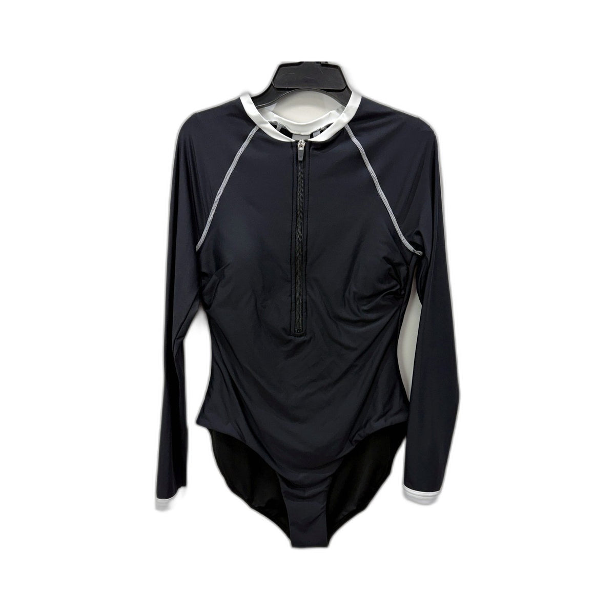Chloe and Lola Sleeve One-Piece Swimsuit Womens Black White Trim Size 10 NEW