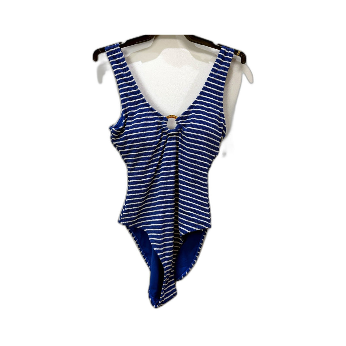 One-Piece Swimsuit Womens Royal Blue White Striped Size 10 NEW
