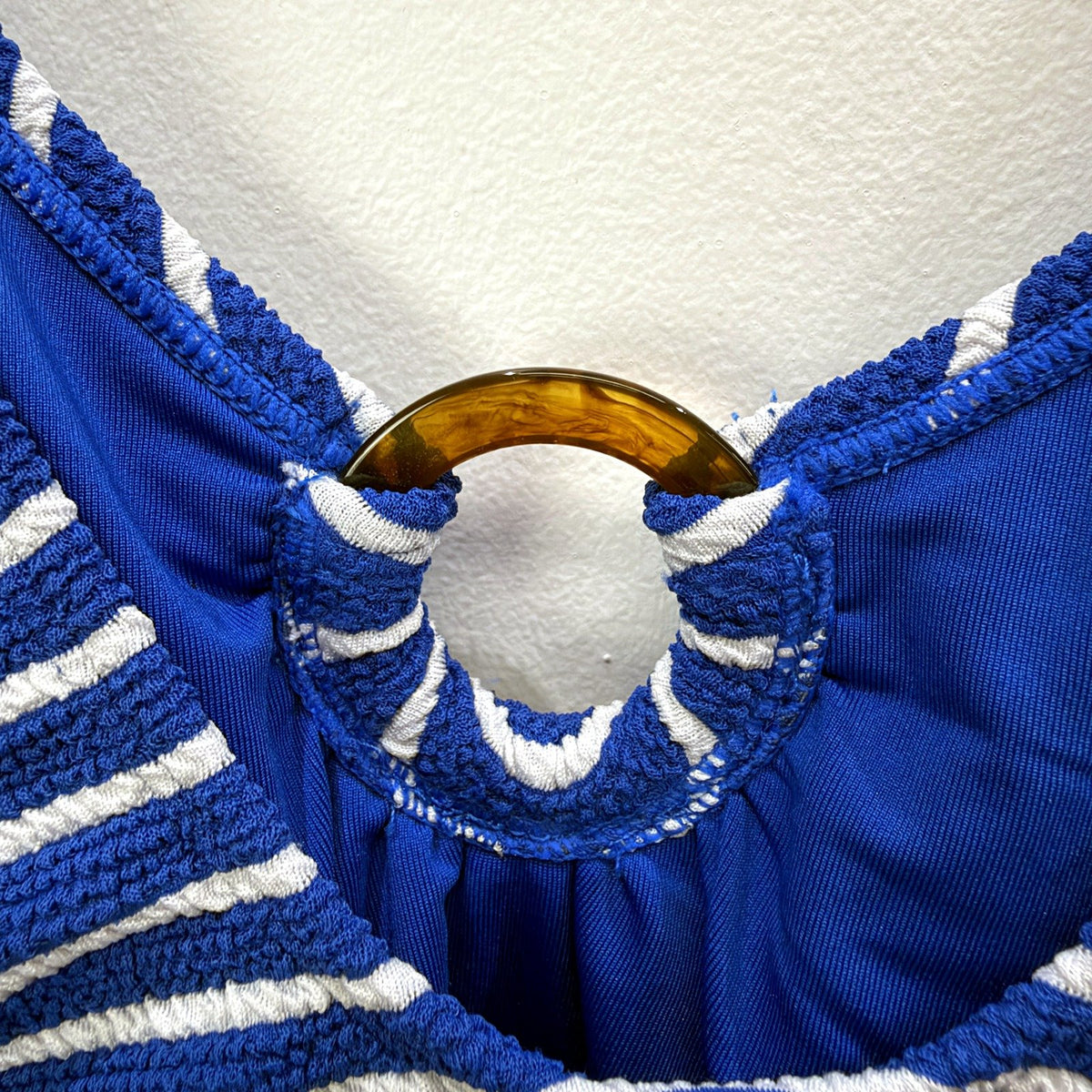 One-Piece Swimsuit Womens Royal Blue White Striped Size 10 NEW