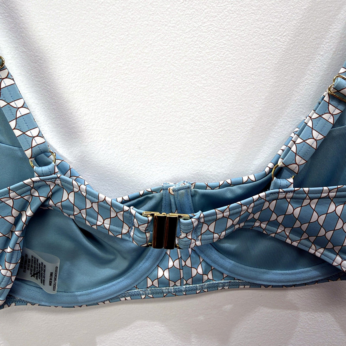 Chloe & Lola Womens Two-Piece Bikini Swimsuit Blue Geometric Size 10 NEW