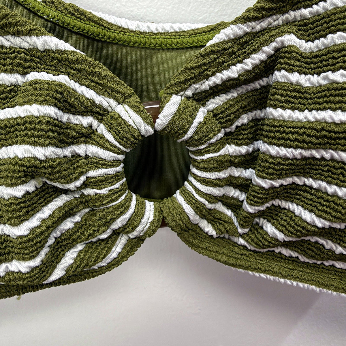 Chloe & Lola Womens Two-Piece Bikini Swimsuit Striped Olive Green Size 10 NEW