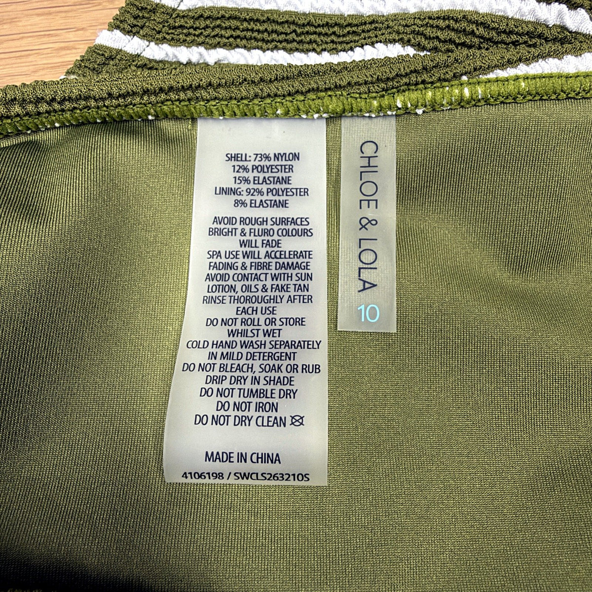 Chloe & Lola Womens Two-Piece Bikini Swimsuit Striped Olive Green Size 10 NEW