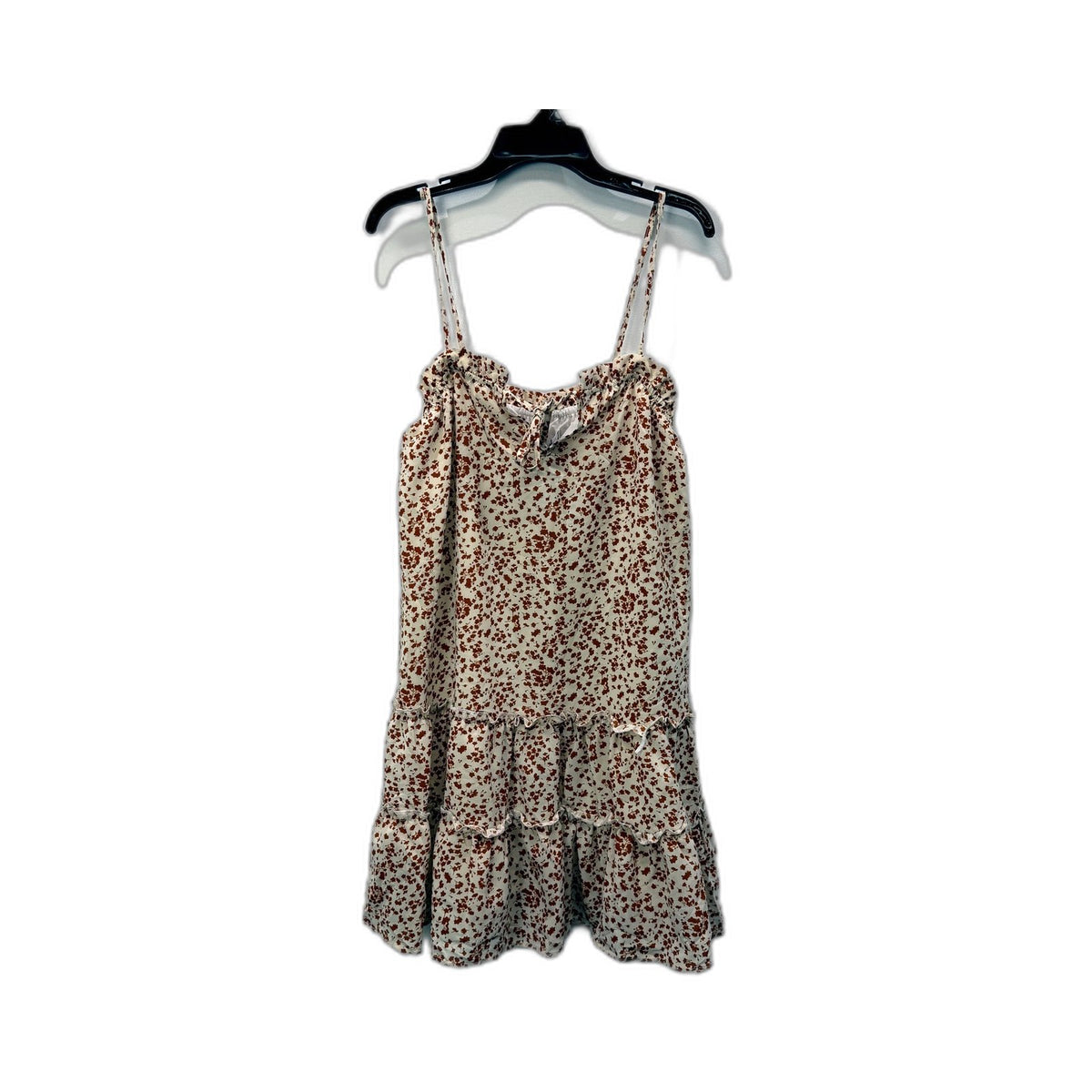 MINX Womens Floral Camisole Dress Cream Brown Ruffle Size 8 NEW