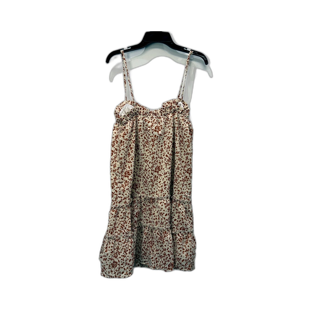MINX Womens Floral Camisole Dress Cream Brown Ruffle Size 8 NEW