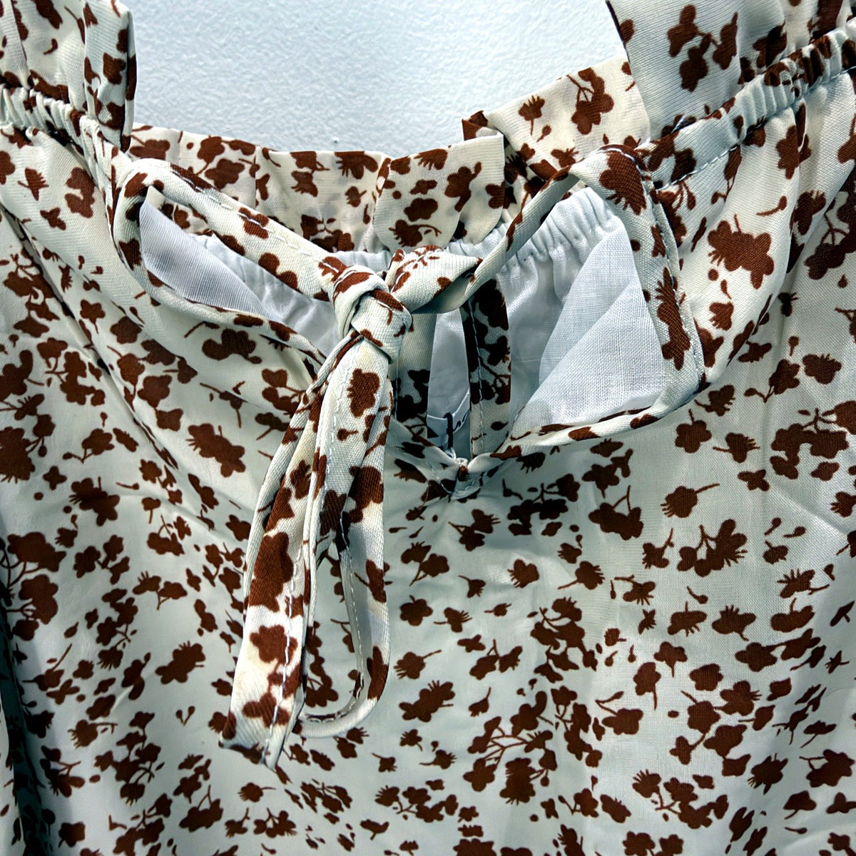 MINX Womens Floral Camisole Dress Cream Brown Ruffle Size 8 NEW