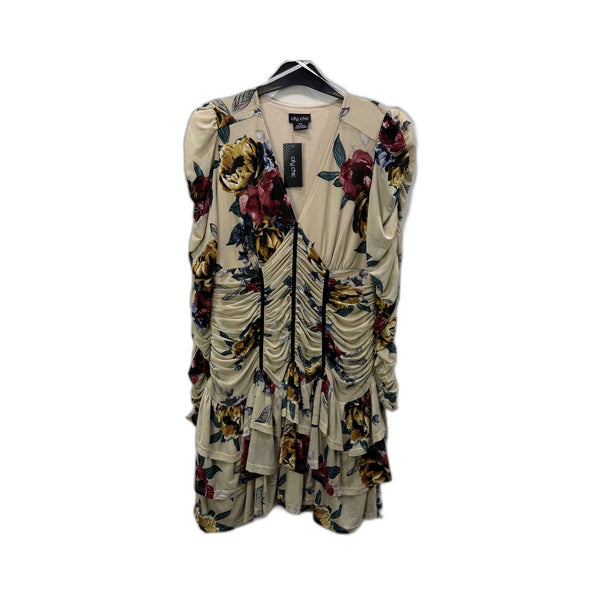 City Chic Womens Floral Mesh Ruched Dress Puffed Sleeve Size 12 NEW