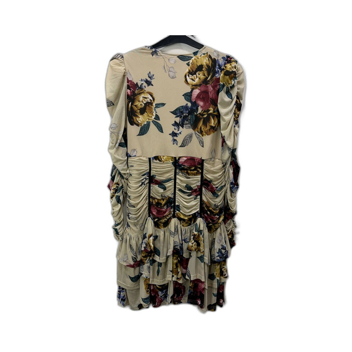 City Chic Womens Floral Mesh Ruched Dress Puffed Sleeve Size 12 NEW