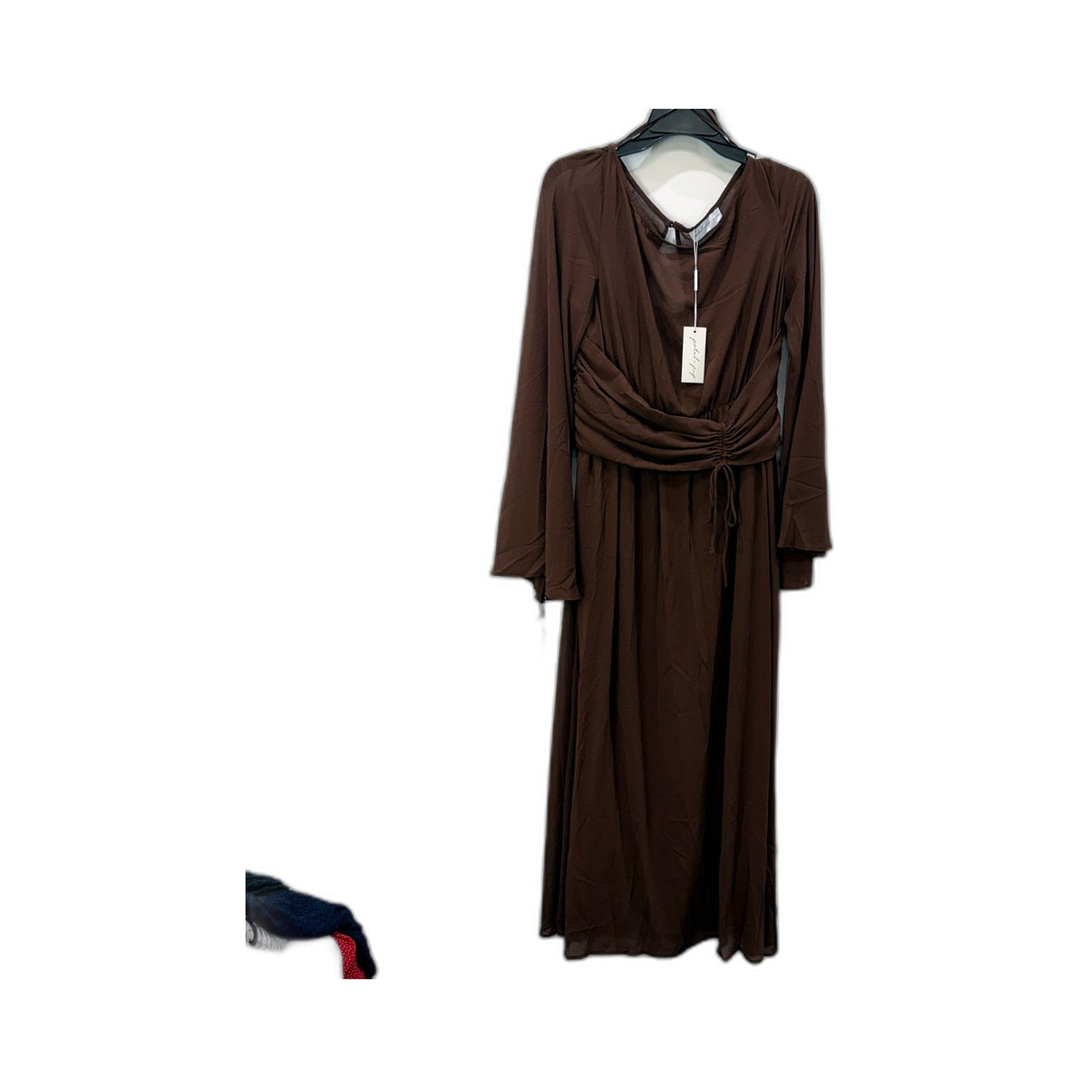 Petal + Pup Brown V-Neck Long Sleeve Maxi Dress Ruched Waist 16 NEW