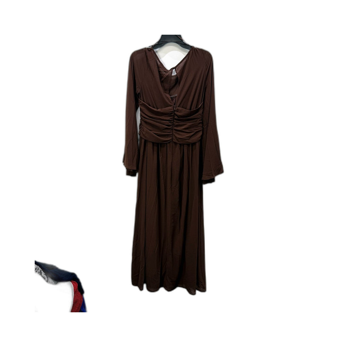 Petal + Pup Brown V-Neck Long Sleeve Maxi Dress Ruched Waist 16 NEW
