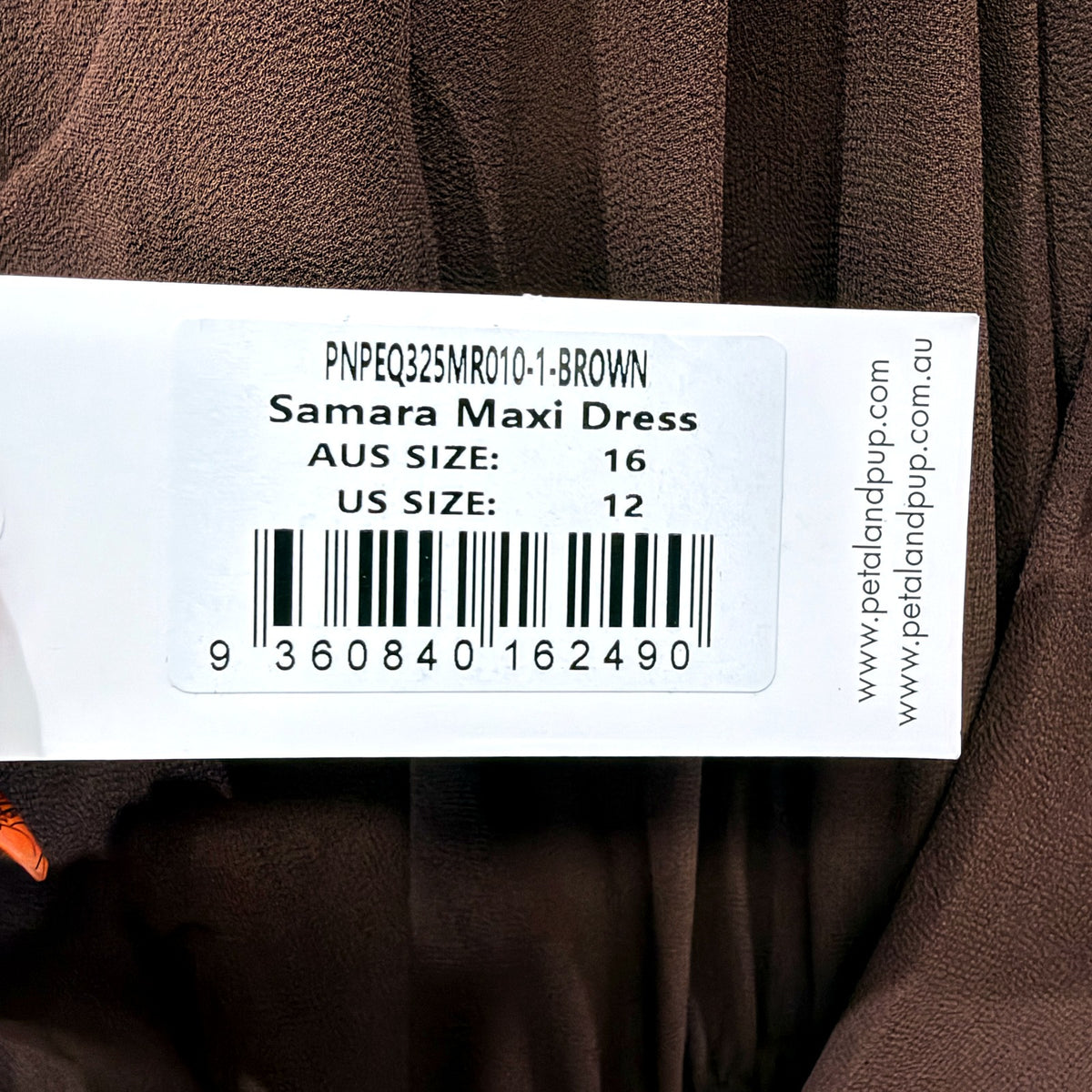 Petal + Pup Brown V-Neck Long Sleeve Maxi Dress Ruched Waist 16 NEW
