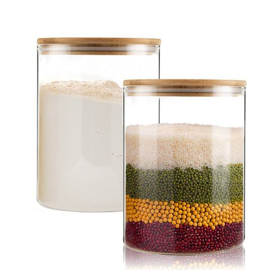 Stackable Glass Storage Jars Containers, Clear Circular Design, 105oz, NEW