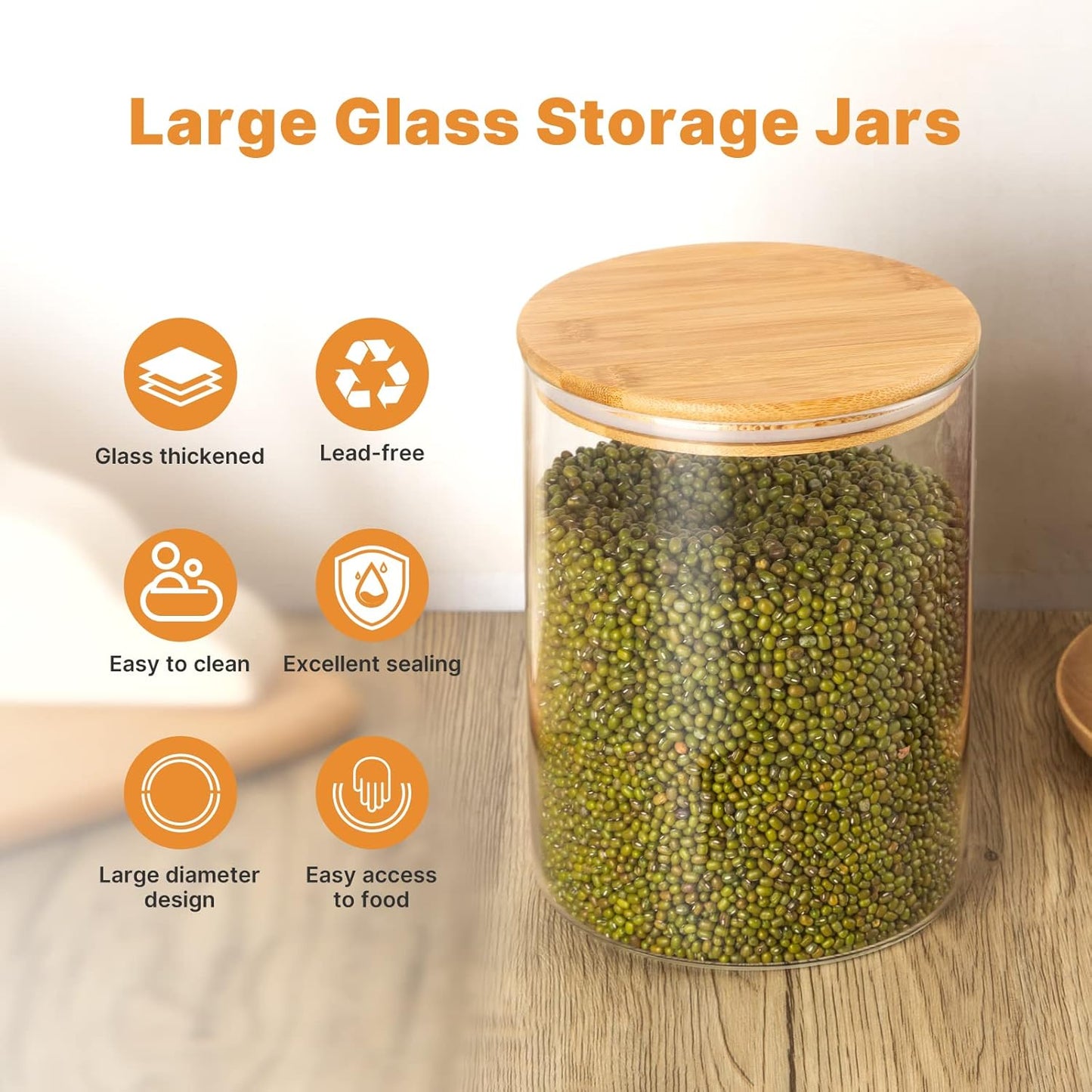 Stackable Glass Storage Jars Containers, Clear Circular Design, 105oz, NEW