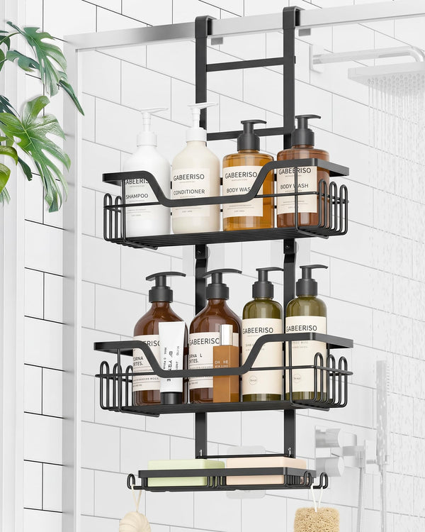 Gabeeriso Over The Door Shower Caddy Hanging Rustproof Bathroom Shelf Black NEW