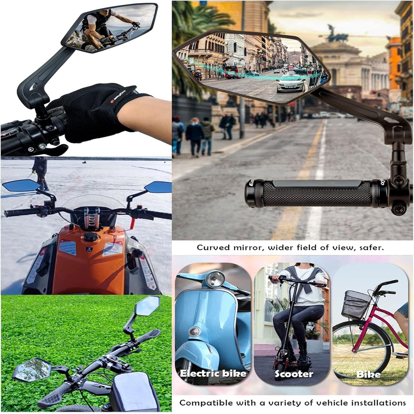 YELINTIAN Small Bike Mirrors 360° Adjustable Bicycle Rear View Mirror for DEMO