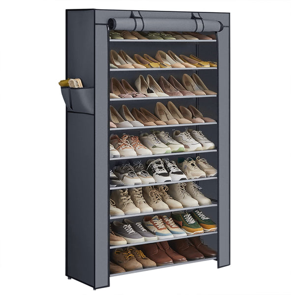 SONGMICS 10-Tier Free Standing Shoe Rack with Dustproof Cover Grey Closet NEW