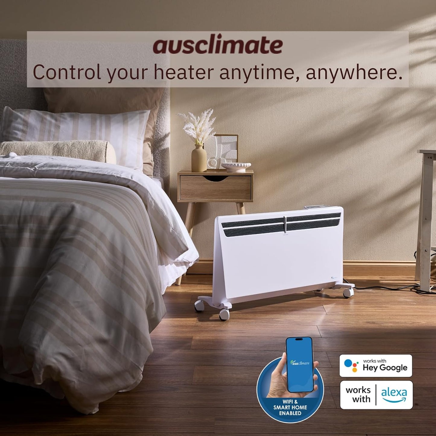 Ausclimate 1500W Smart Inverter Heater Home Electric Panel Heating with 24-Hour