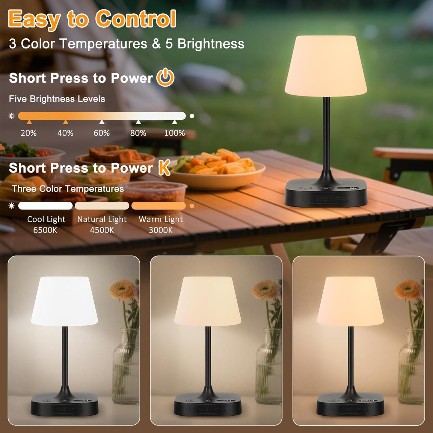 Webcem Cordless Waterproof LED Table Lamp Rechargeable IP65 NEW