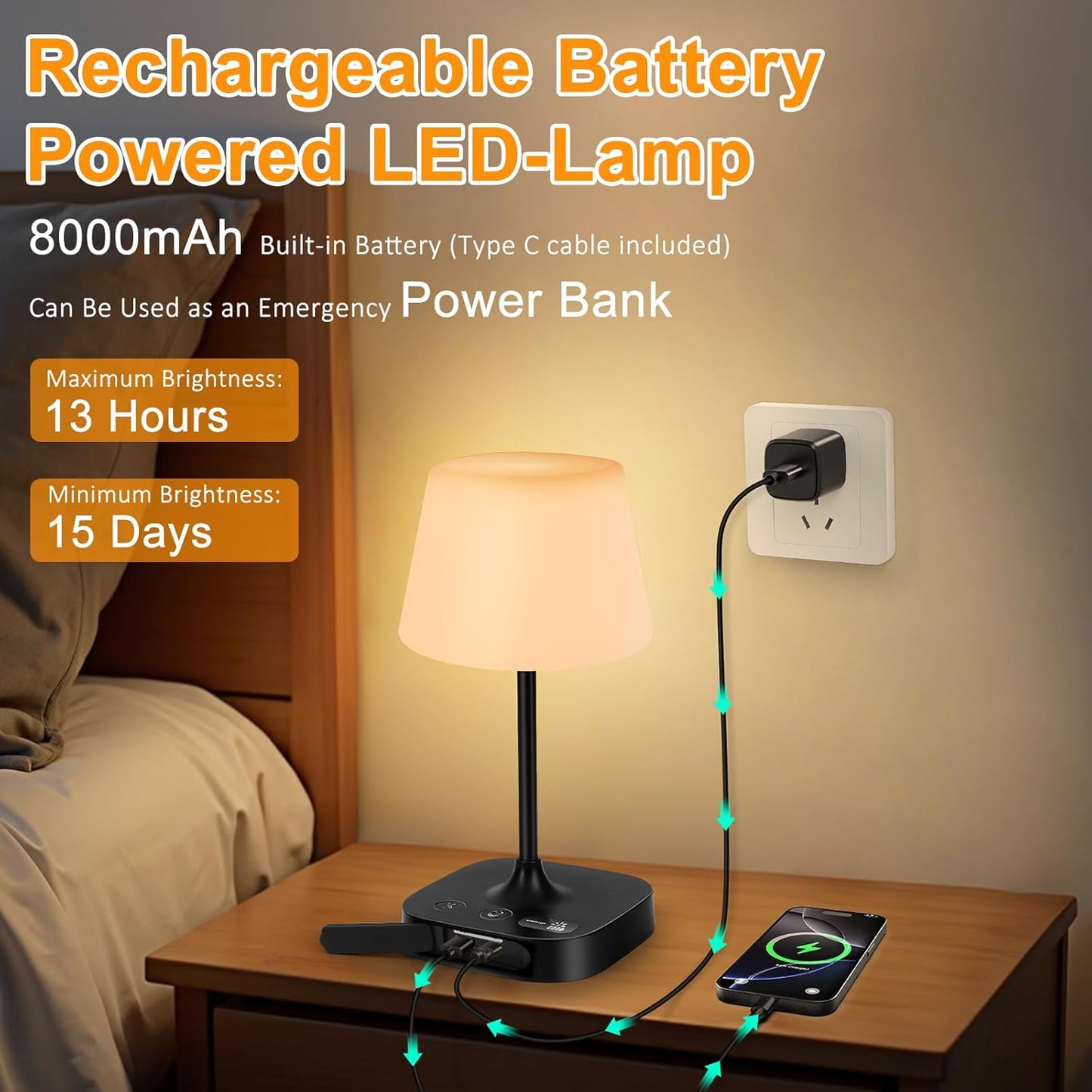 Webcem Cordless Waterproof LED Table Lamp Rechargeable IP65 NEW