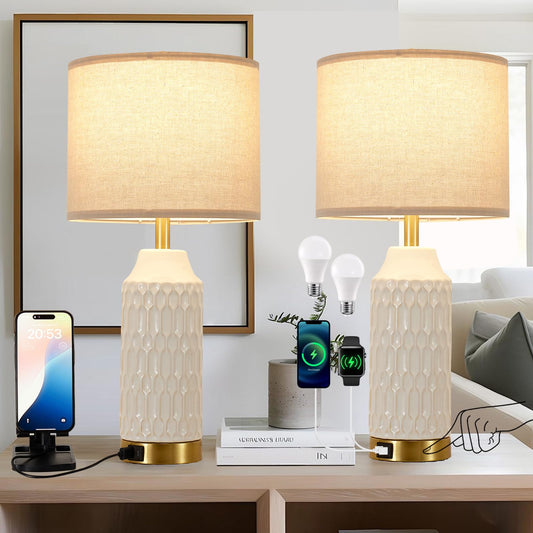 Lhossolite Ceramic White Touch Control 3-Way Dimmable Table Lamp for Home NEW