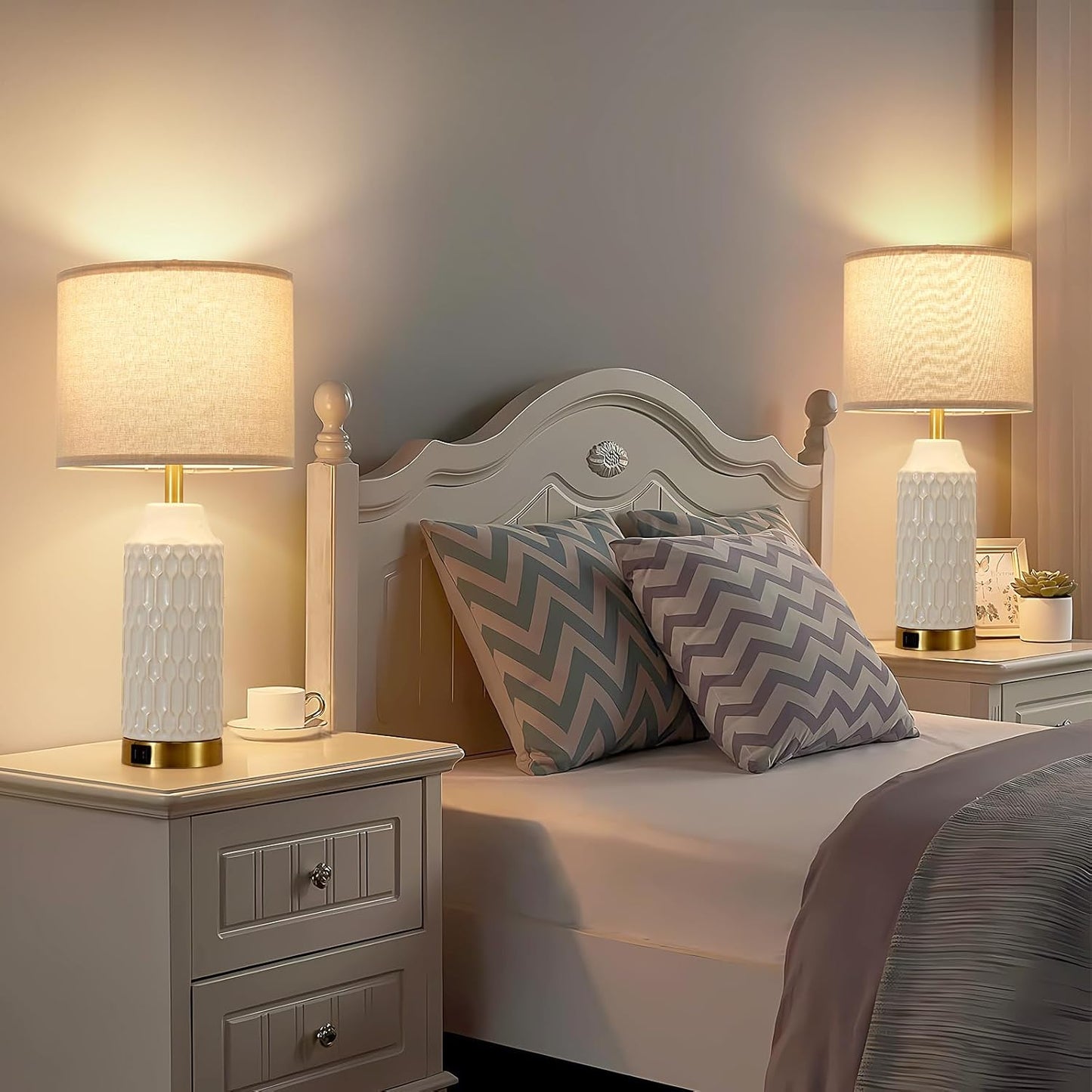 Lhossolite Ceramic White Touch Control 3-Way Dimmable Table Lamp for Home NEW