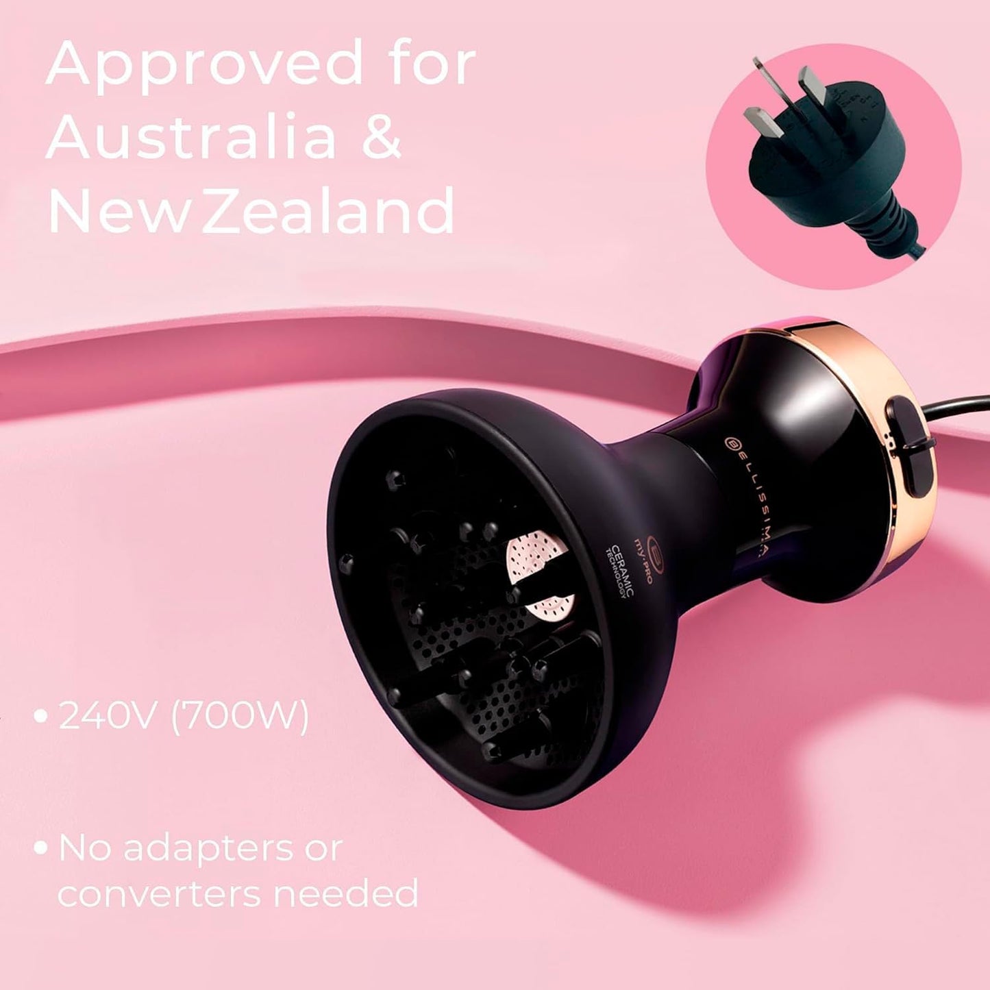 Bellissima Ceramic Diffusers Hair Diffuser & Curly Dryer in Black Rose Gold NEW