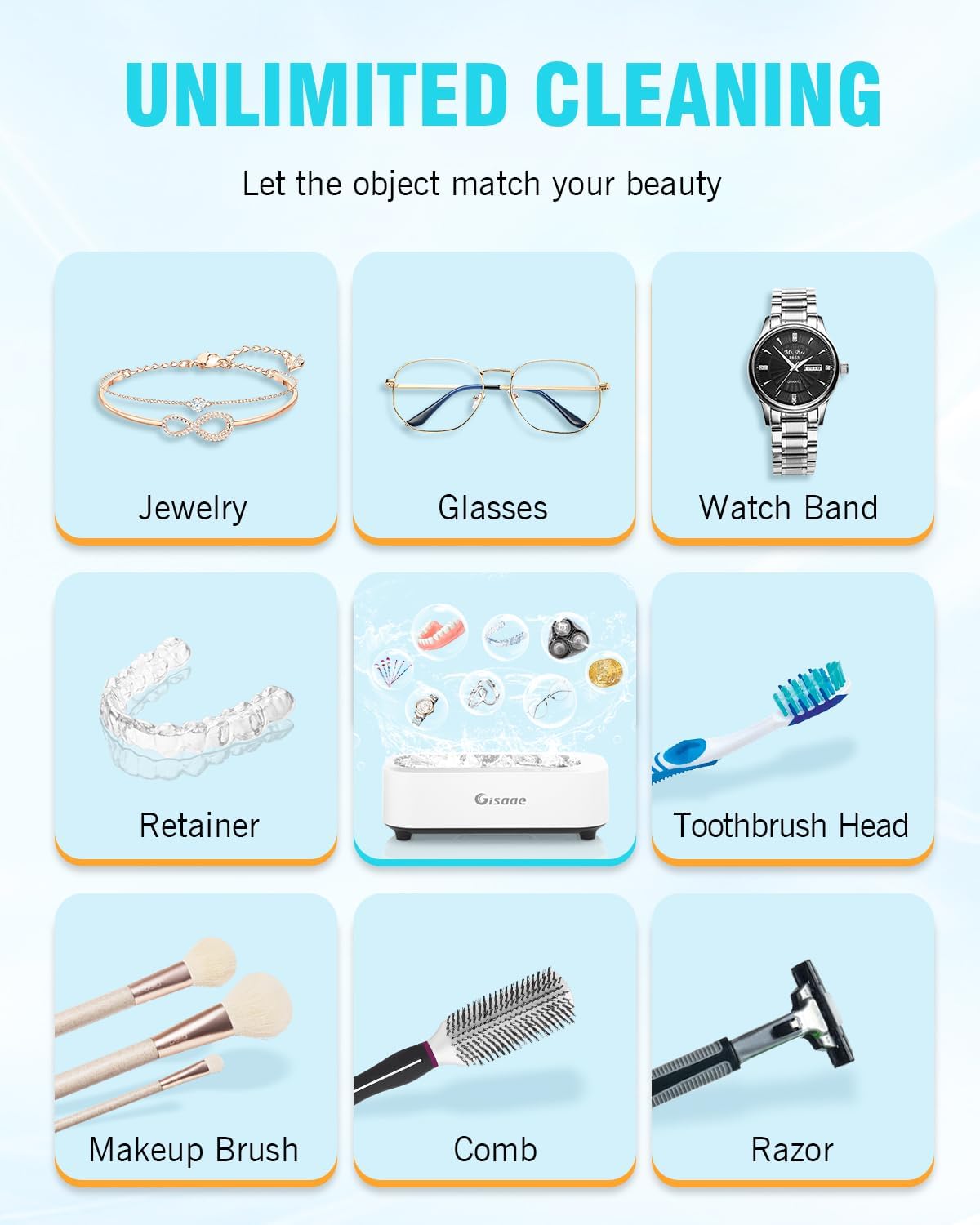 Gisaae Unisex Portable Ultrasonic Jewelry Cleaner with 350ML Tank and 2 NEW
