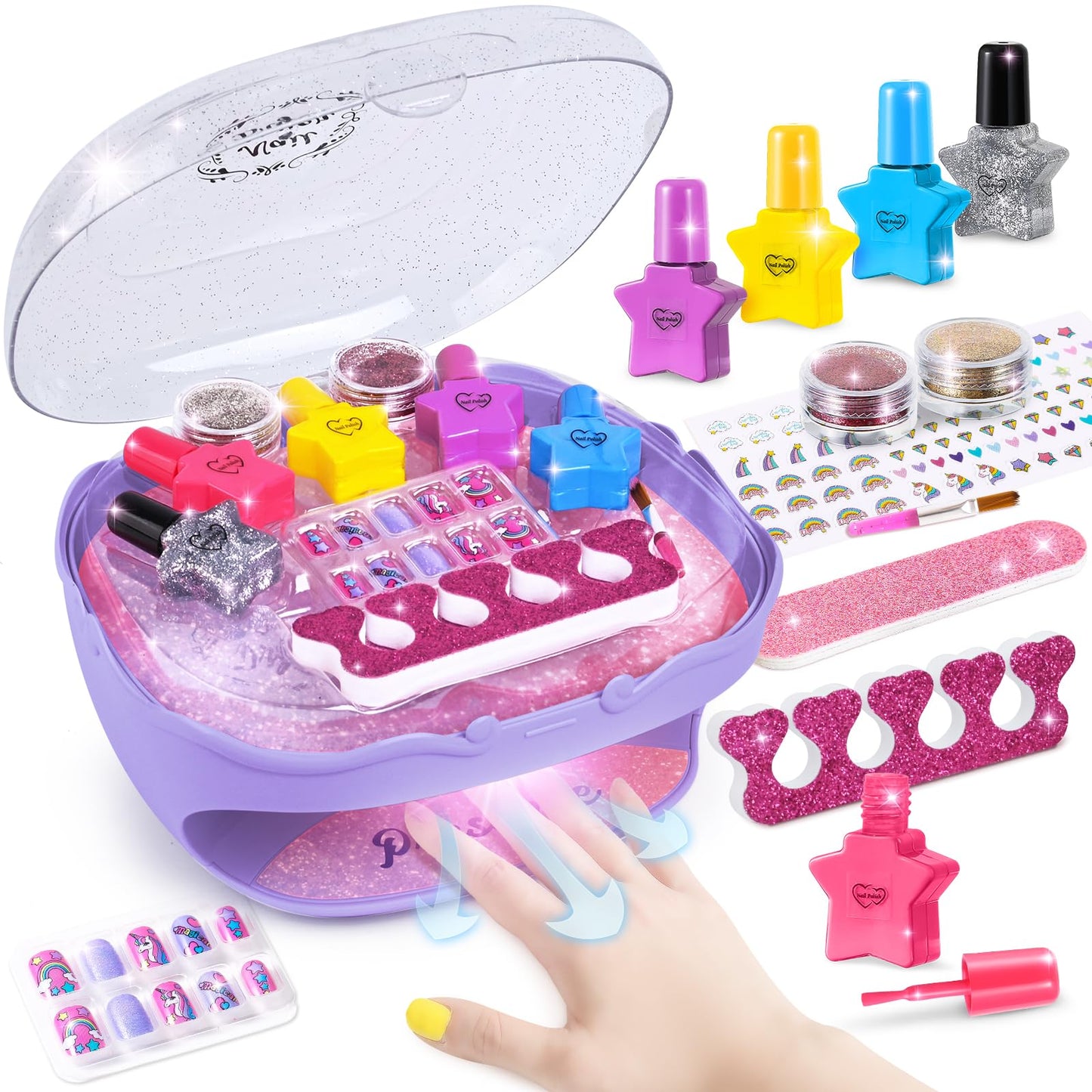Shemira Purple Nail Art Studio Kit for Girls with Dryer, Supplies & Tools NEW