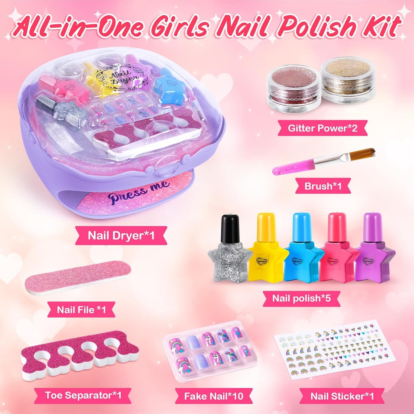 Shemira Purple Nail Art Studio Kit for Girls with Dryer, Supplies & Tools NEW