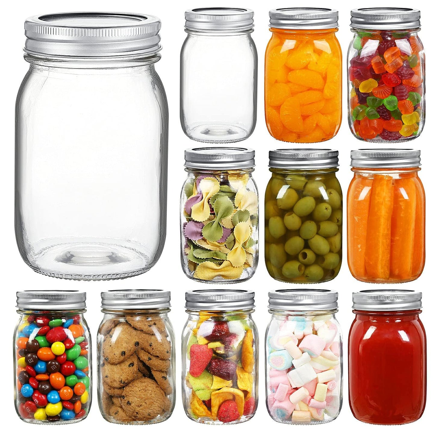 Anfower 12 Pack 500ml Glass Canning Jars with Airtight Lids and Bands NEW