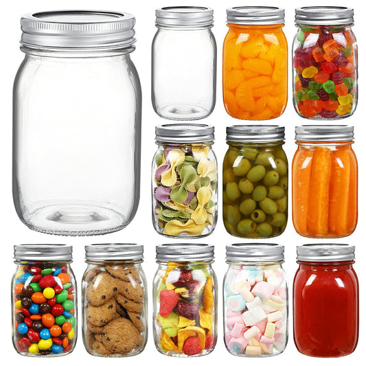 Anfower 12 Pack 500ml Glass Canning Jars with Airtight Lids and Bands NEW