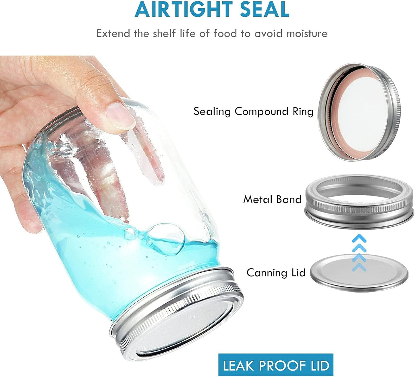 Anfower 12 Pack 500ml Glass Canning Jars with Airtight Lids and Bands NEW