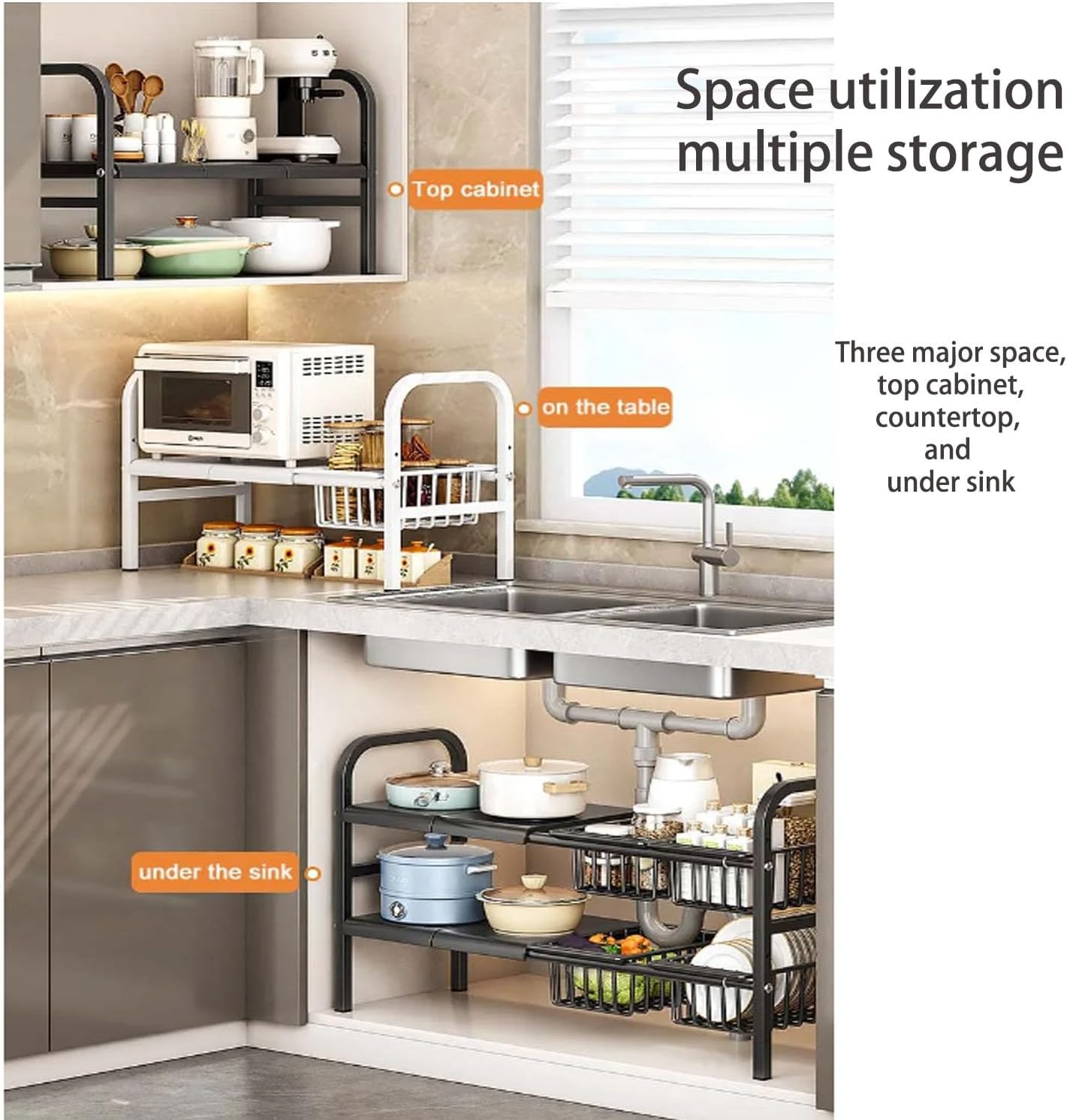 Uandhome Expandable 2-Tier Under Sink Organizer Cabinet Shelf Storage Rack NEW