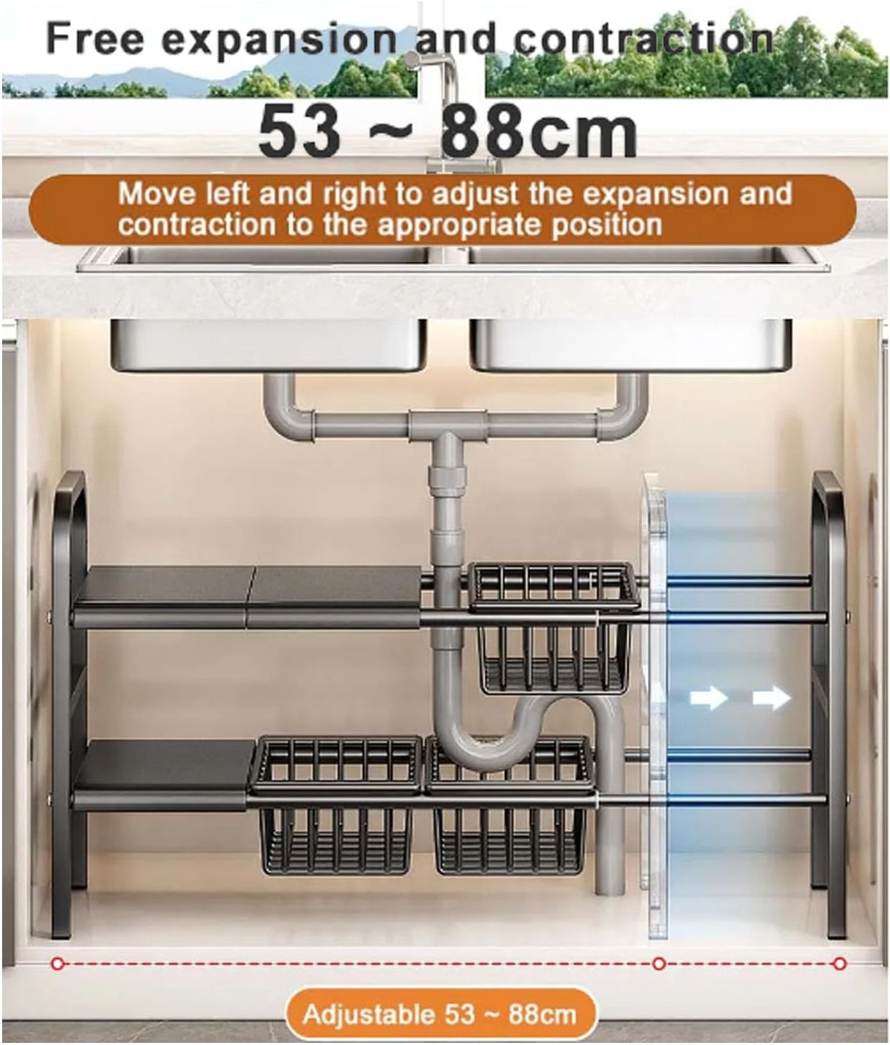 Uandhome Expandable 2-Tier Under Sink Organizer Cabinet Shelf Storage Rack NEW