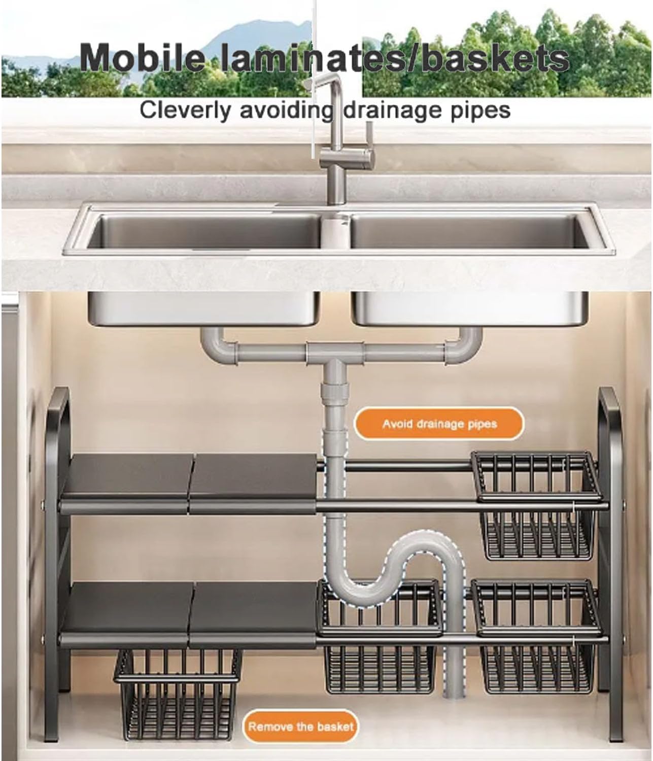 Uandhome Expandable 2-Tier Under Sink Organizer Cabinet Shelf Storage Rack NEW