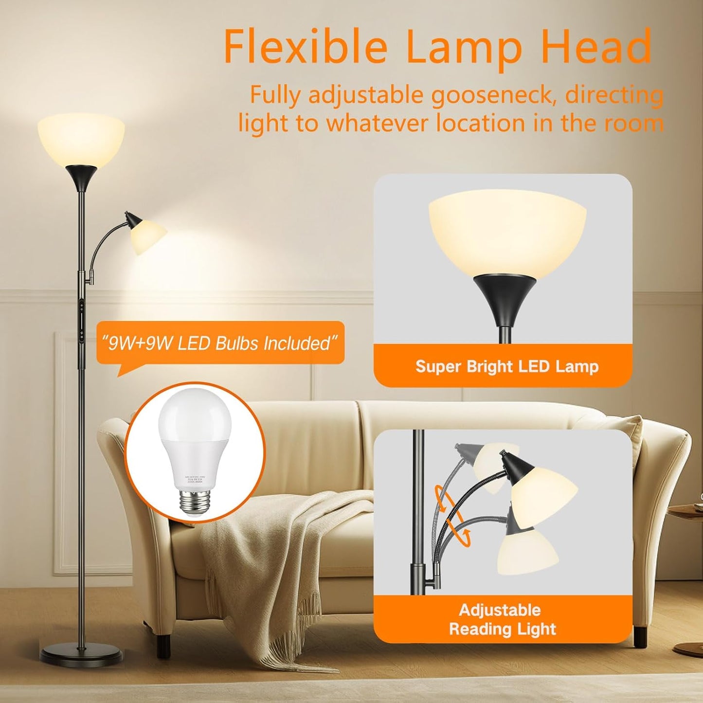 OUTON Dimmable Floor Lamp with Touch Control, Remote & App Uplight Metal NEW