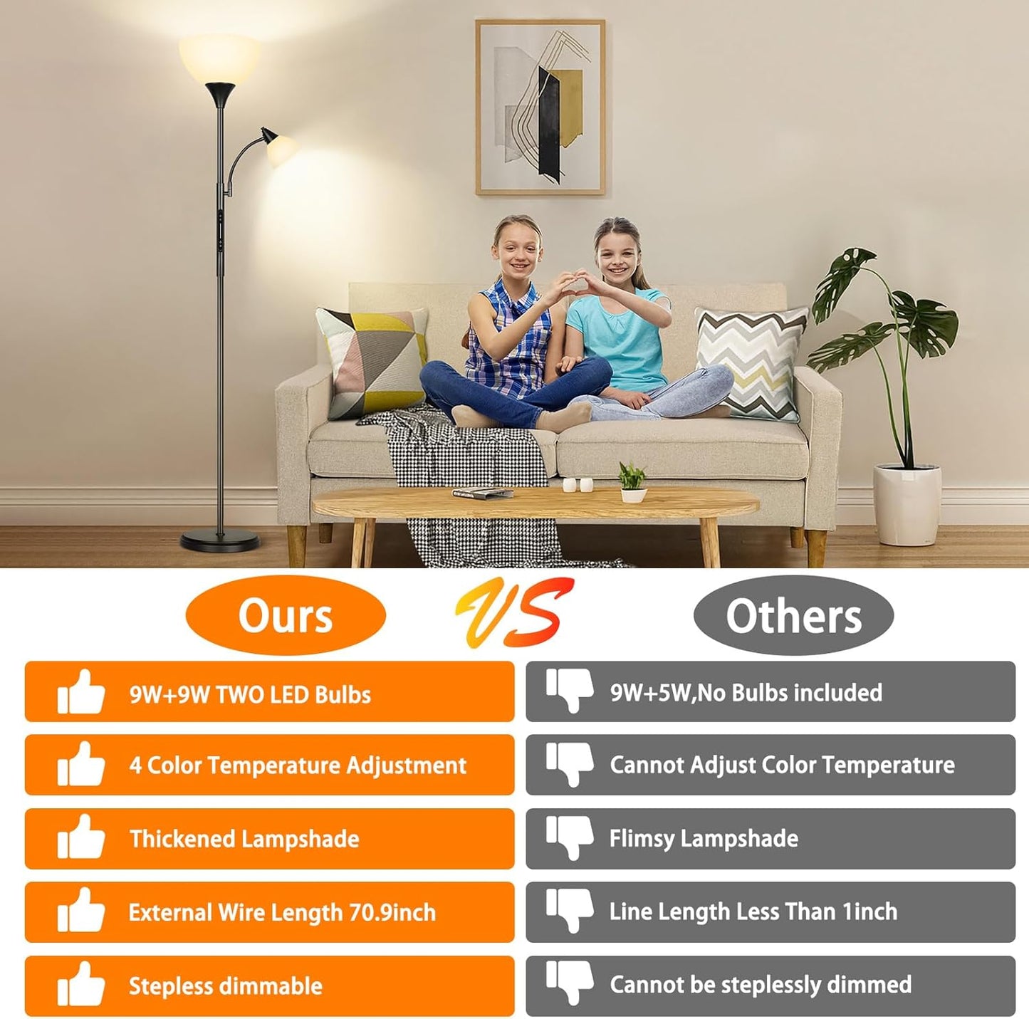 OUTON Dimmable Floor Lamp with Touch Control, Remote & App Uplight Metal NEW