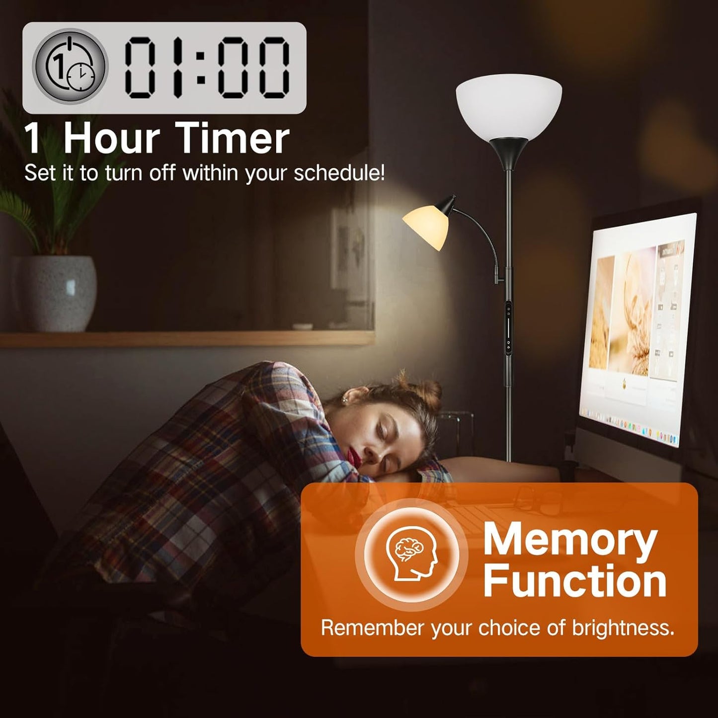 OUTON Dimmable Floor Lamp with Touch Control, Remote & App Uplight Metal NEW